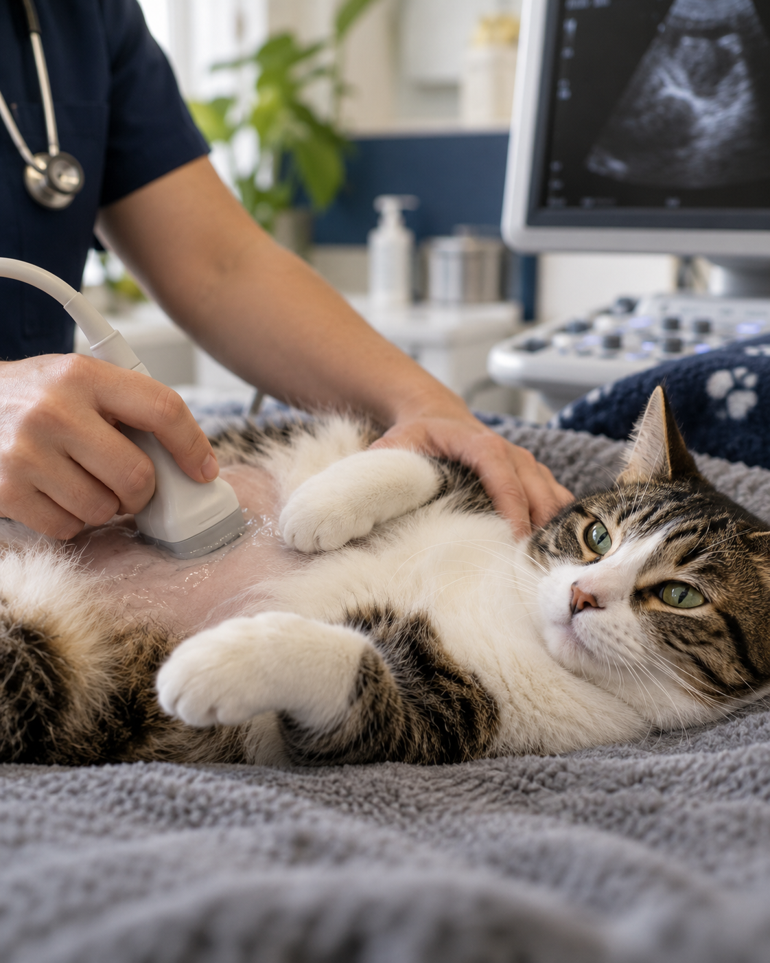 Gato durante ultrassonografia veterinária